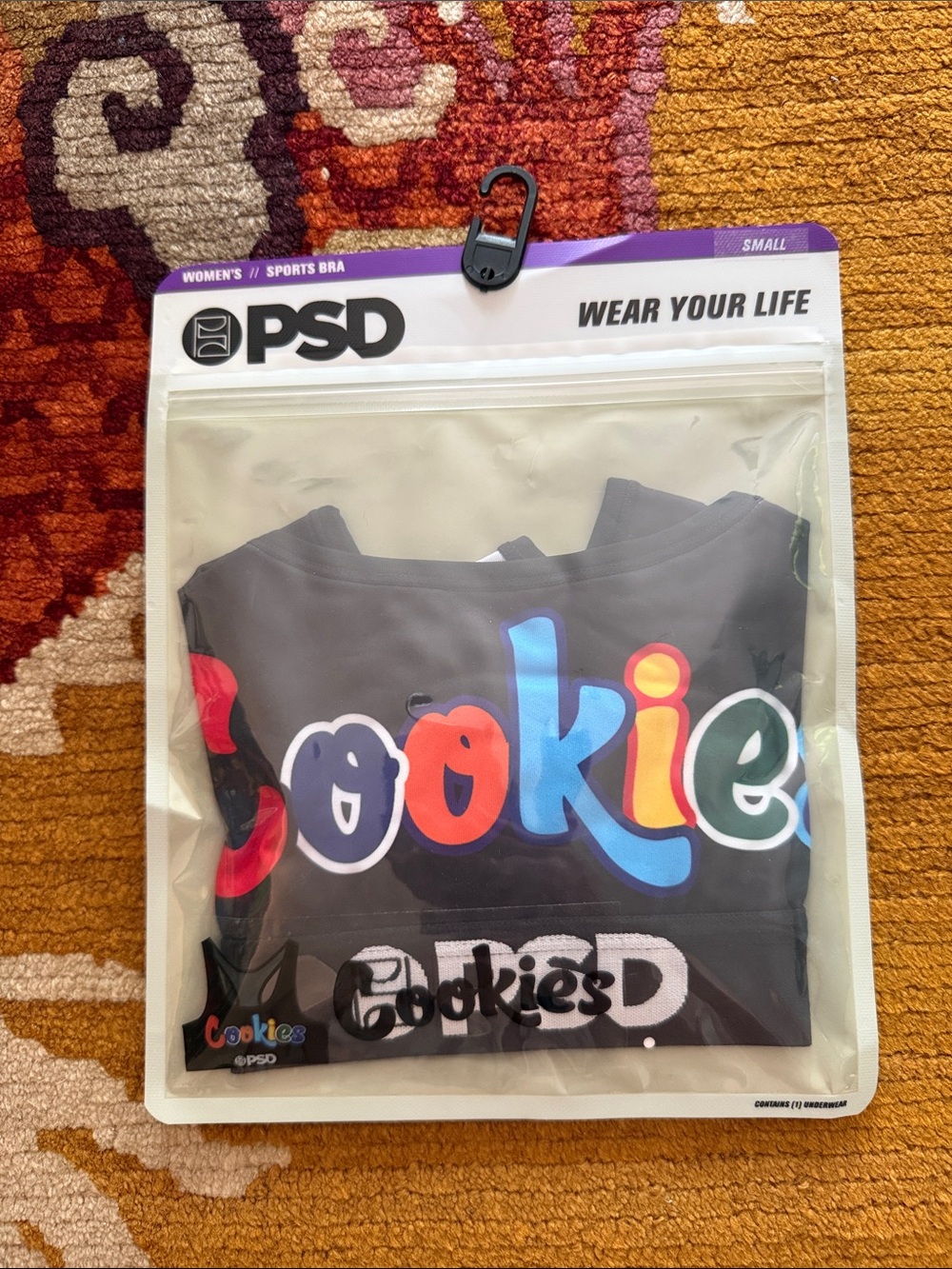 PSD Black Sports Bra with Multicolor 'Cookies' Logo Small